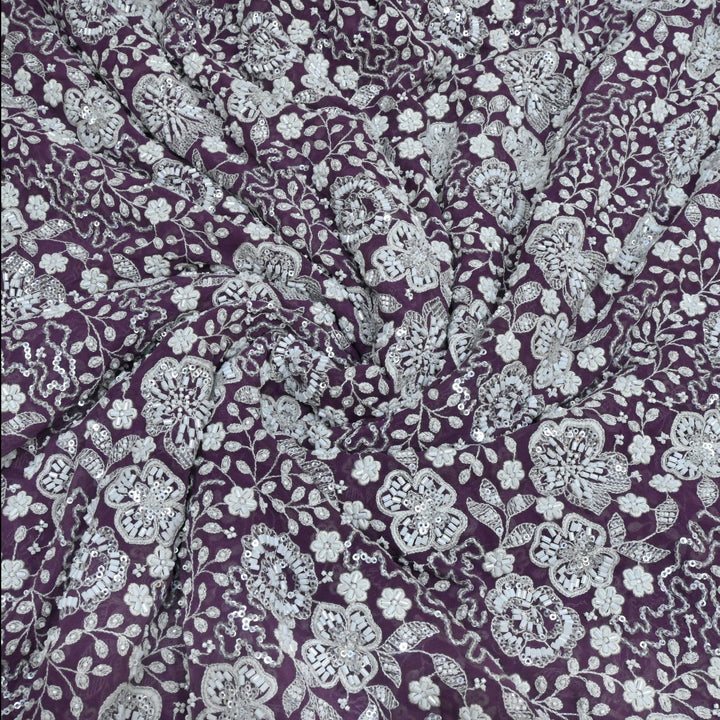 Dyed Viscose Georgette Moti Sequins Embroidery Fabrics