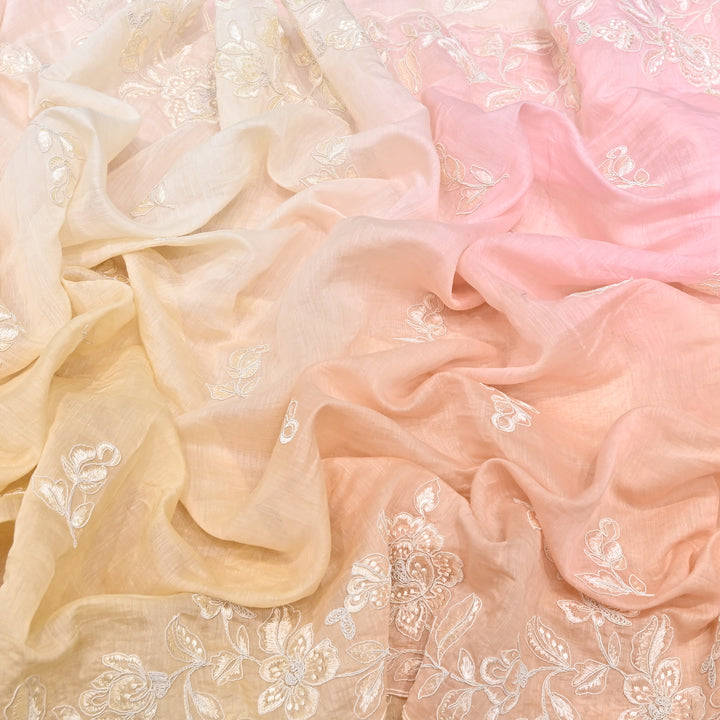 4D Shade Mul Chanderi Embroidery Fabric – Soft Floral Embroidered Summer Fabric GP4164A- 2