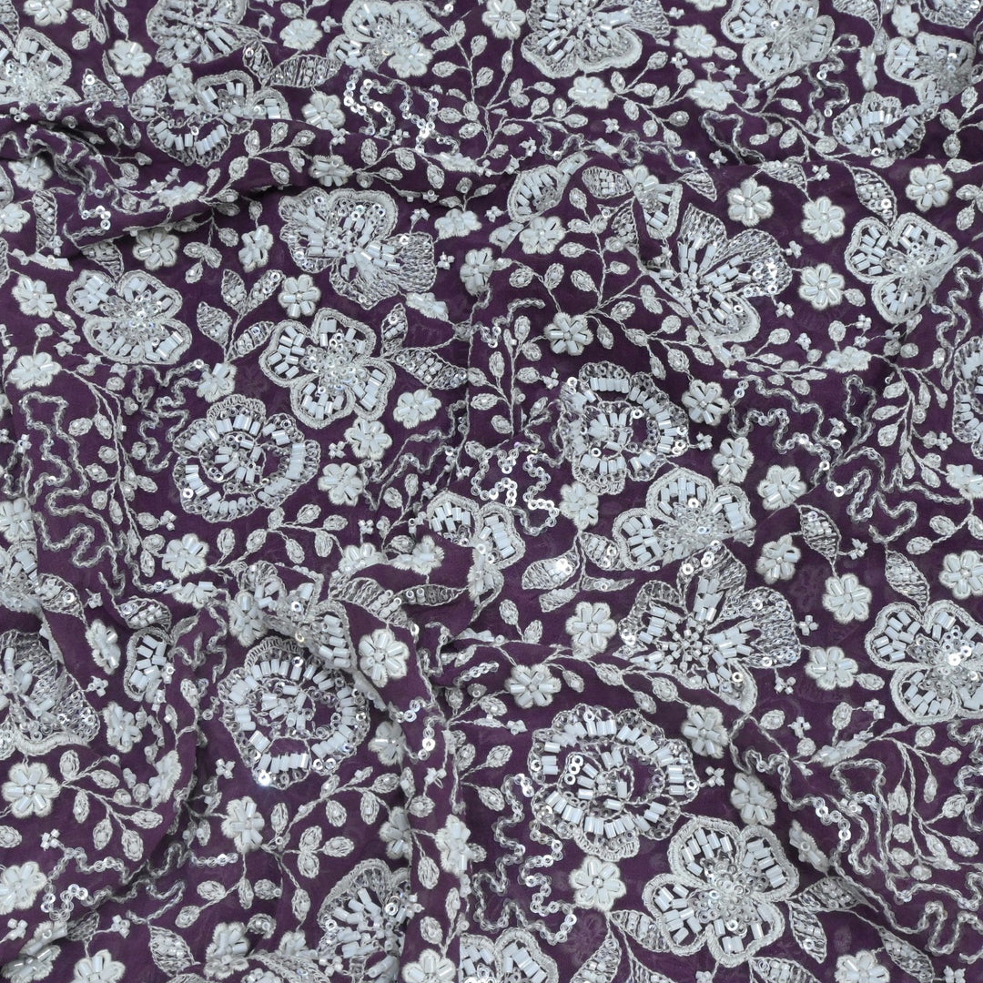 Dyed Viscose Georgette Moti Sequins Embroidery Fabrics