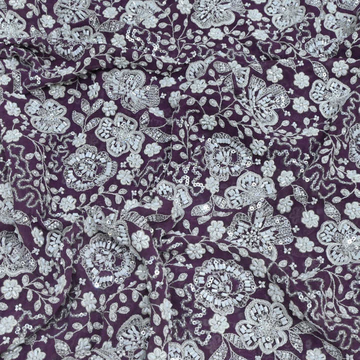 Dyed Viscose Georgette Moti Sequins Embroidery Fabrics