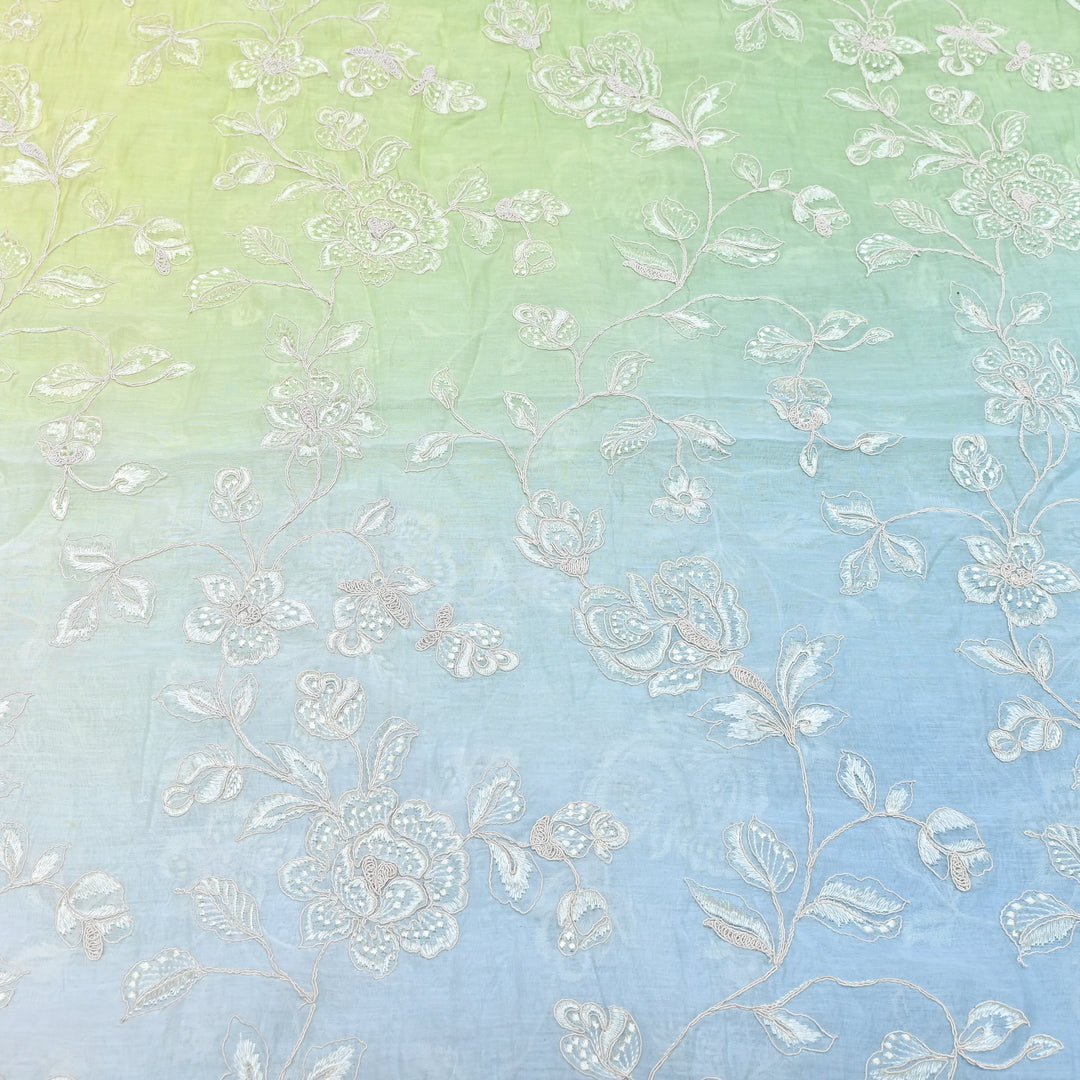 4D Shade Mul Chanderi Embroidery Fabric – Soft Floral Embroidered Summer Fabric GP4164-3