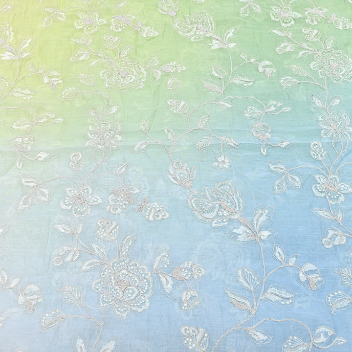 4D Shade Mul Chanderi Embroidery Fabric – Soft Floral Embroidered Summer Fabric GP4164-3