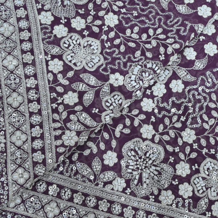Dyed Viscose Georgette Moti Sequins Embroidery Fabrics