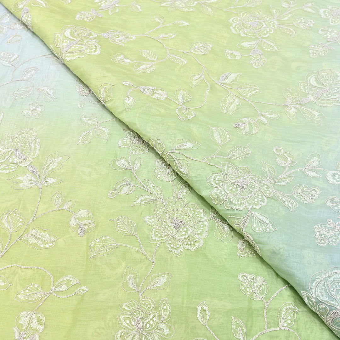 4D Shade Mul Chanderi Embroidery Fabric – Soft Floral Embroidered Summer Fabric GP4164-3