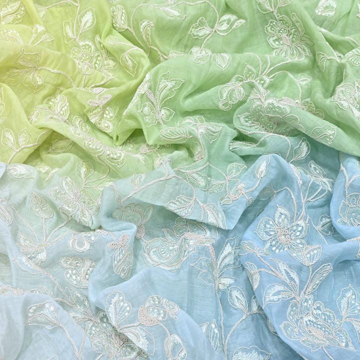 4D Shade Mul Chanderi Embroidery Fabric – Soft Floral Embroidered Summer Fabric GP4164-3