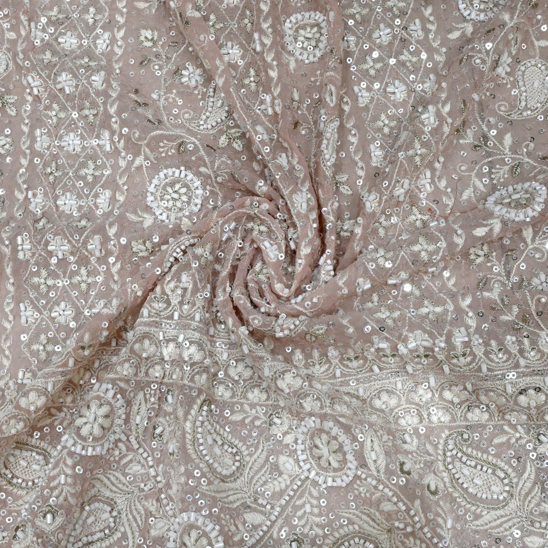 Dyed Viscose Georgette Moti Sequins Embroidery Fabrics