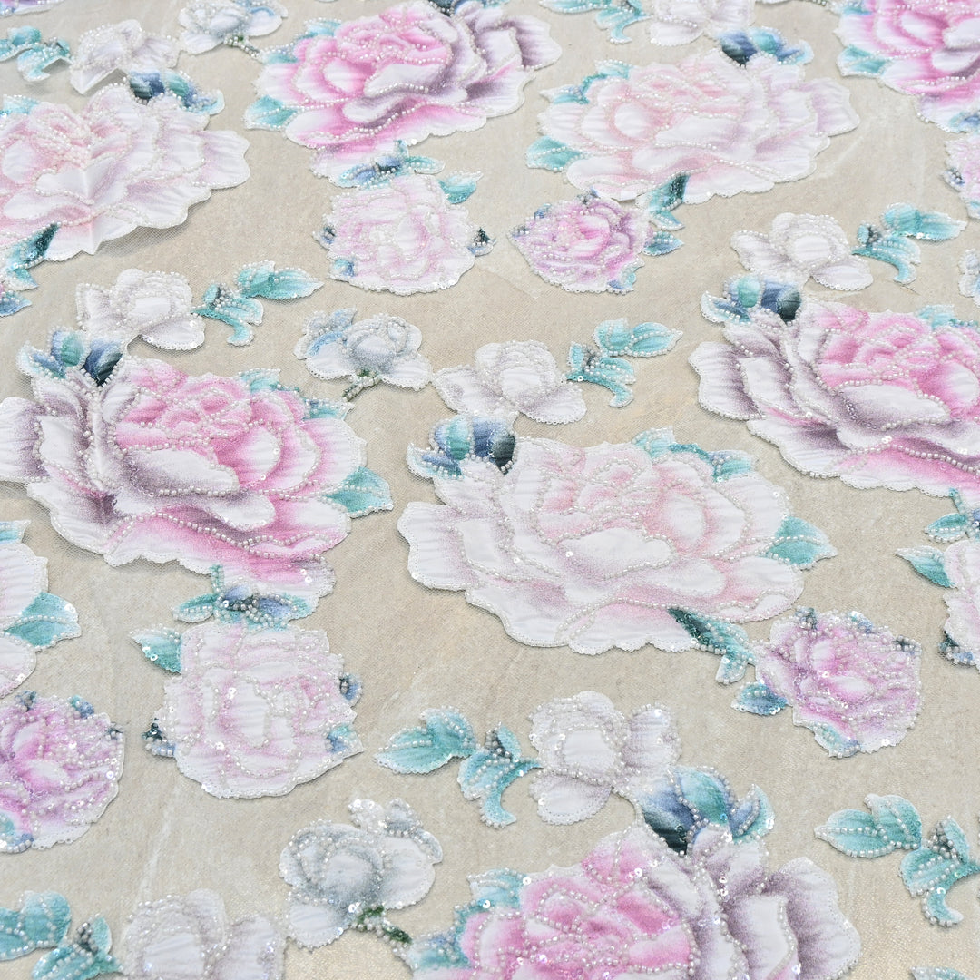 Imported Net Embroidery Fabric with Pearl,Sequin & Bead Work | Premium Designer Net Material-CF4827-A