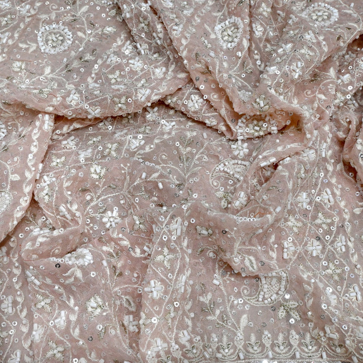 Dyed Viscose Georgette Moti Sequins Embroidery Fabrics