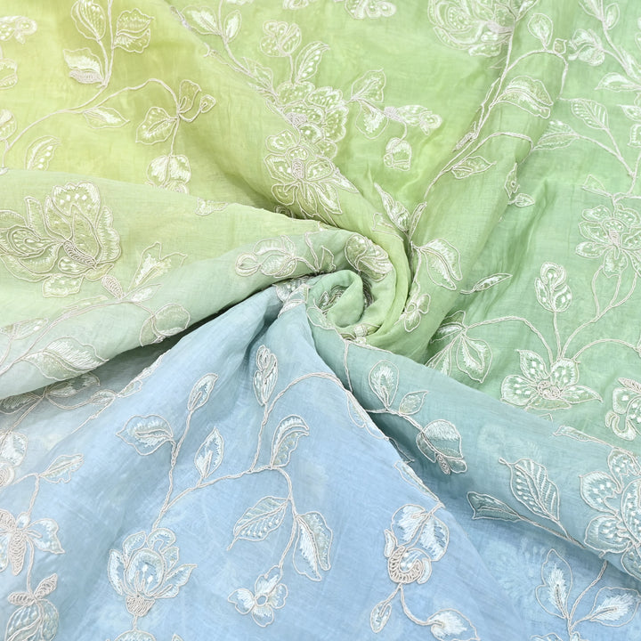 4D Shade Mul Chanderi Embroidery Fabric – Soft Floral Embroidered Summer Fabric GP4164-3
