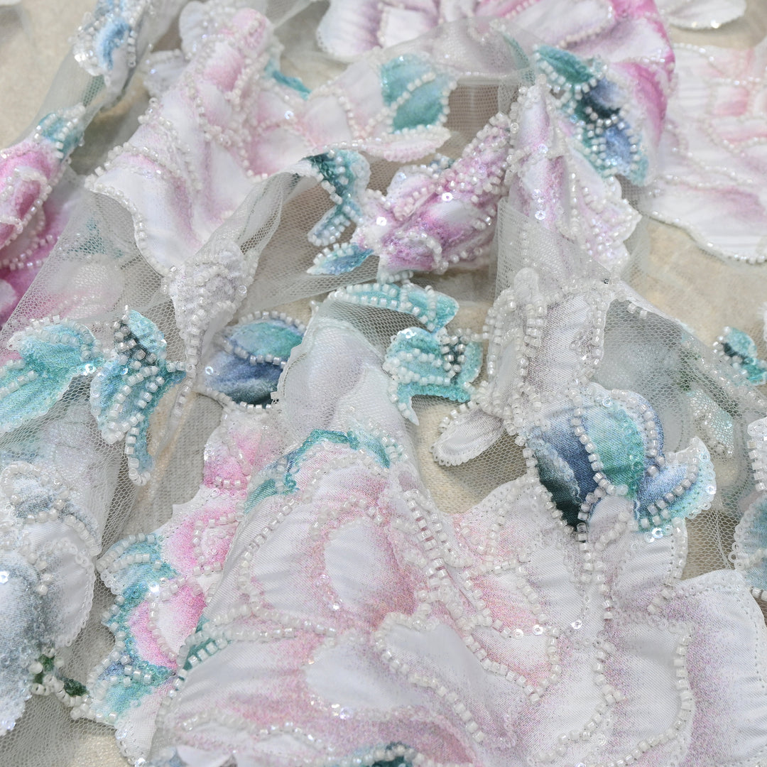 Imported Net Embroidery Fabric with Pearl,Sequin & Bead Work | Premium Designer Net Material-CF4827-A