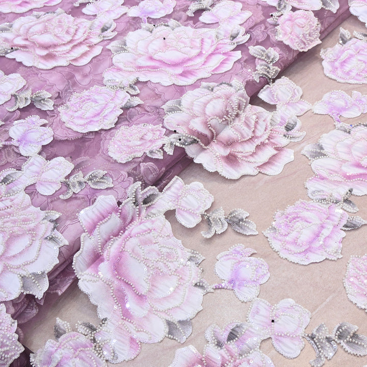 Imported Net Embroidery Fabric with Pearl,Sequin & Bead Work | Premium Designer Net Material-CF4827-A1