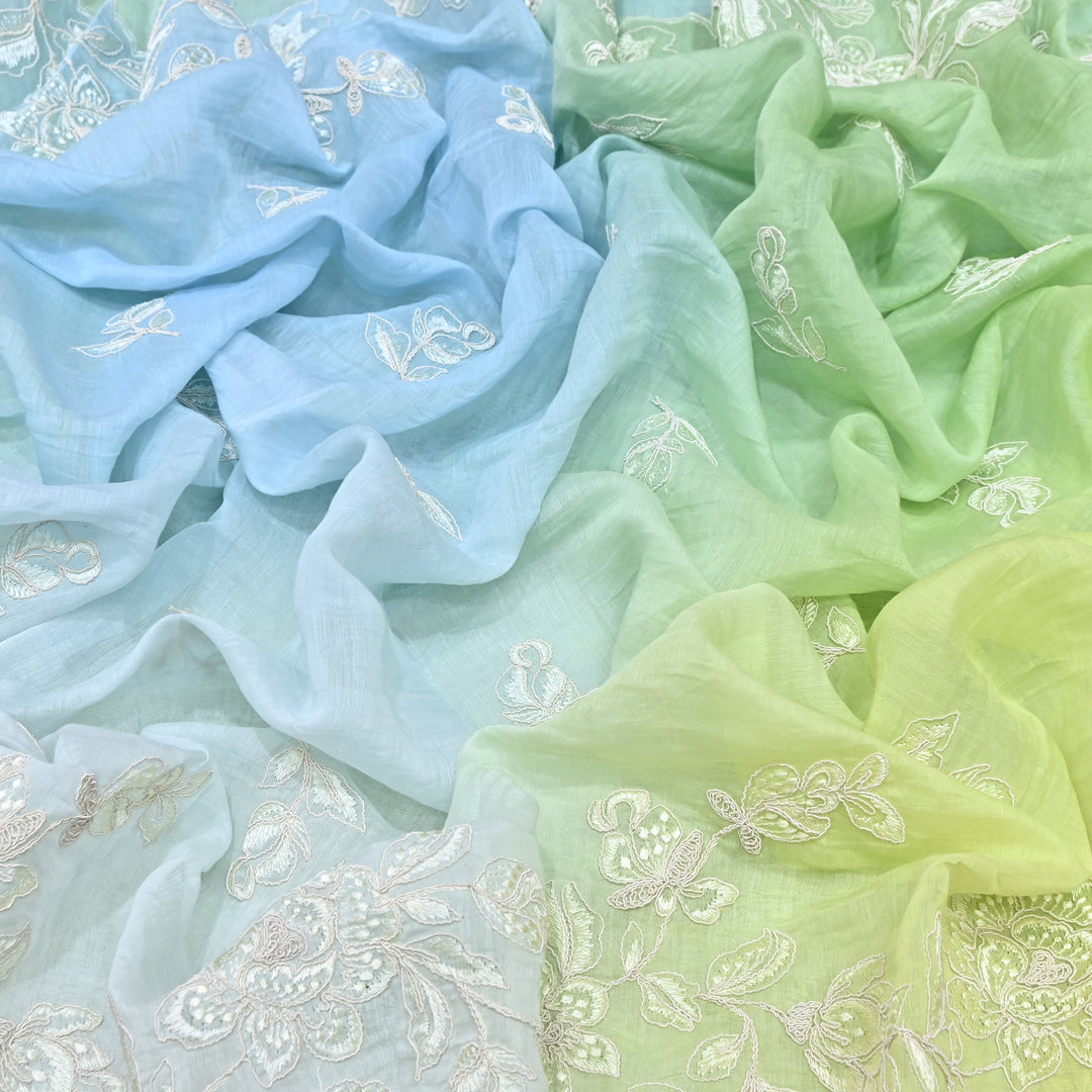 4D Shade Mul Chanderi Embroidery Fabric – Soft Floral Embroidered Summer Fabric GP4164A- 3