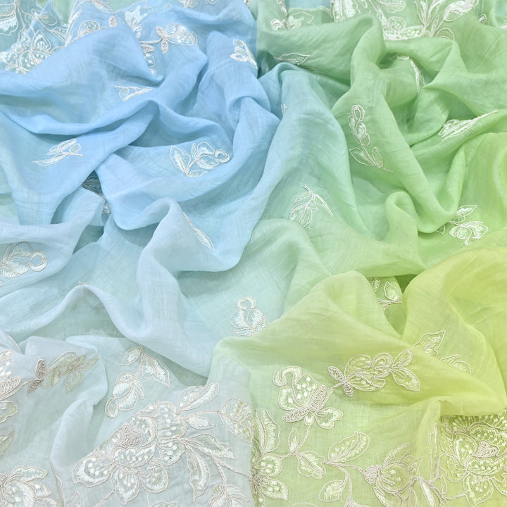 4D Shade Mul Chanderi Embroidery Fabric – Soft Floral Embroidered Summer Fabric GP4164A- 3