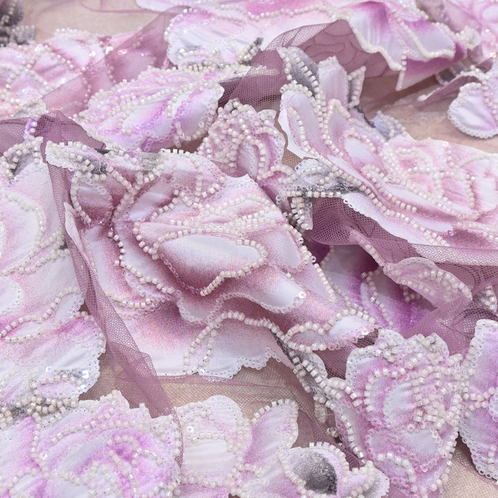 Imported Net Embroidery Fabric with Pearl,Sequin & Bead Work | Premium Designer Net Material-CF4827-A1