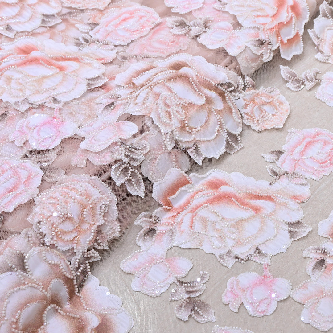 Imported Net Embroidery Fabric with Pearl,Sequin & Bead Work | Premium Designer Net Material-CF4827-A2