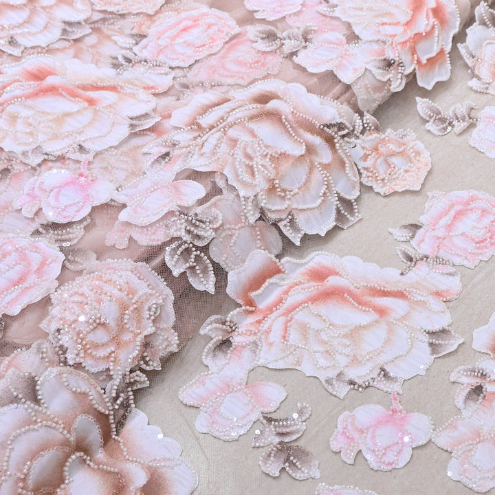 Imported Net Embroidery Fabric with Pearl,Sequin & Bead Work | Premium Designer Net Material-CF4827-A2