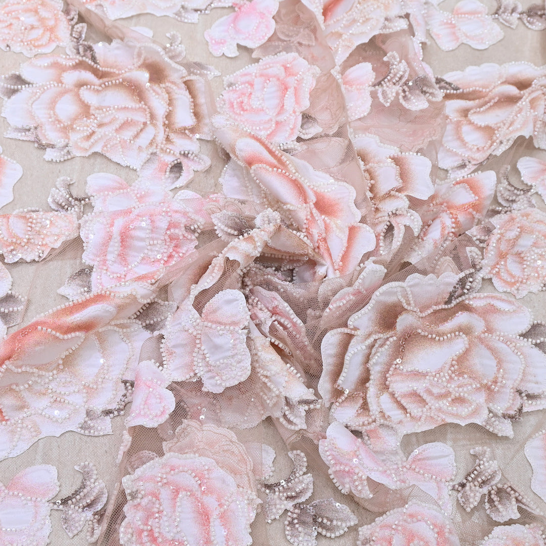 Imported Net Embroidery Fabric with Pearl,Sequin & Bead Work | Premium Designer Net Material-CF4827-A2