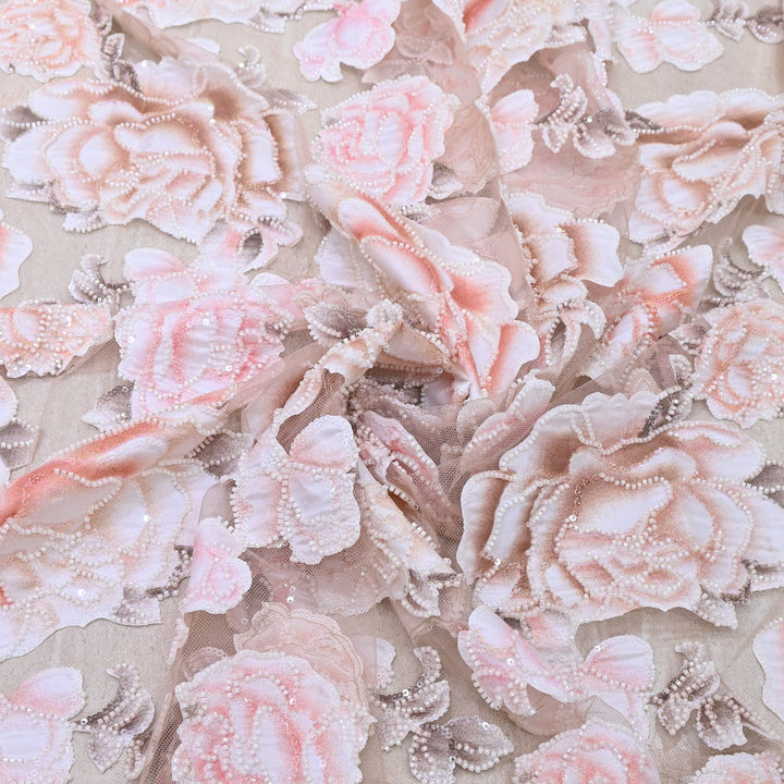 Imported Net Embroidery Fabric with Pearl,Sequin & Bead Work | Premium Designer Net Material-CF4827-A2