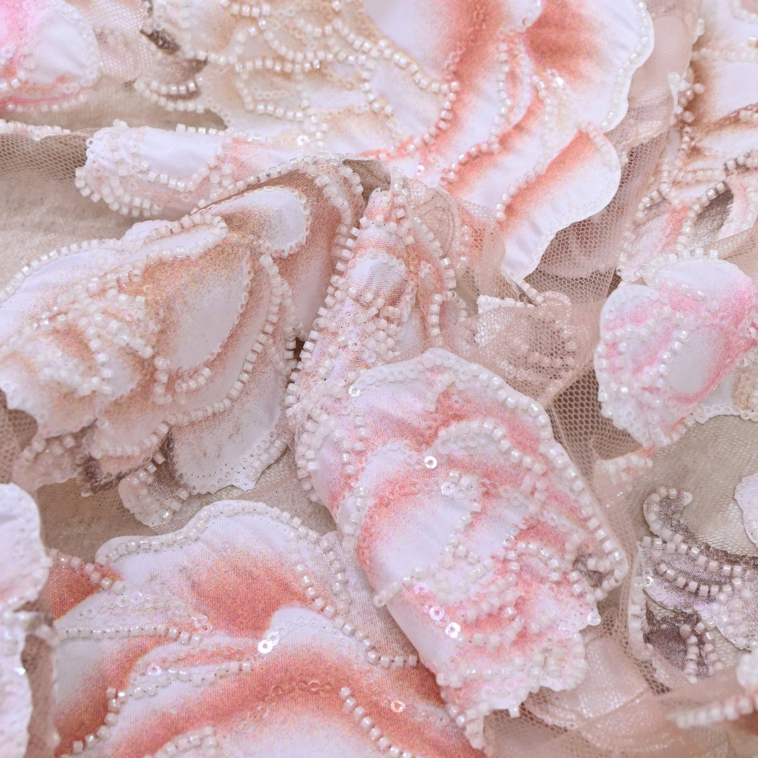 Imported Net Embroidery Fabric with Pearl,Sequin & Bead Work | Premium Designer Net Material-CF4827-A2