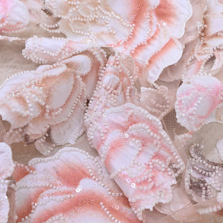 Imported Net Embroidery Fabric with Pearl,Sequin & Bead Work | Premium Designer Net Material-CF4827-A2