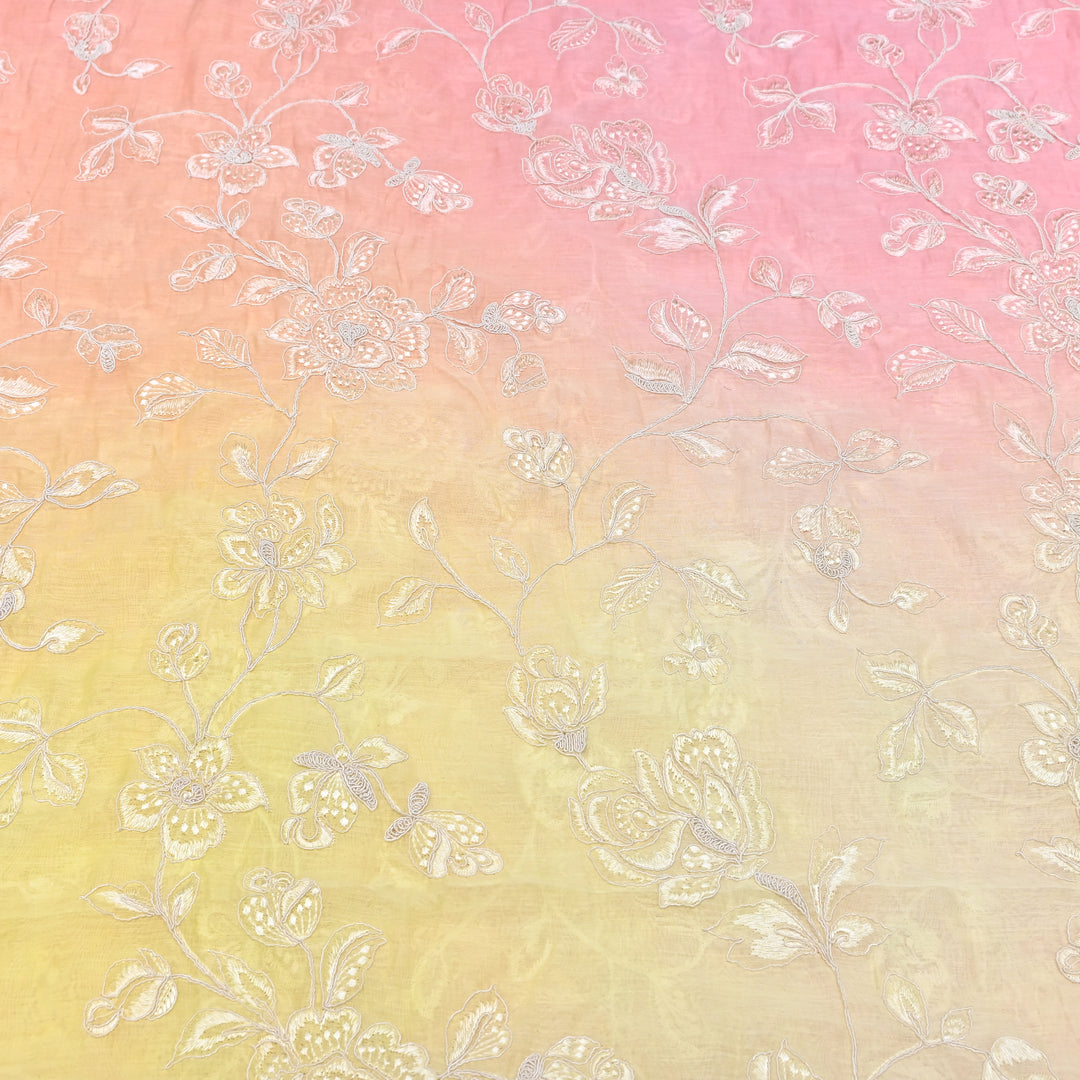 4D Shade Mul Chanderi Embroidery Fabric – Soft Floral Embroidered Summer Fabric GP4164-4