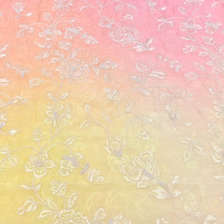 4D Shade Mul Chanderi Embroidery Fabric – Soft Floral Embroidered Summer Fabric GP4164-4