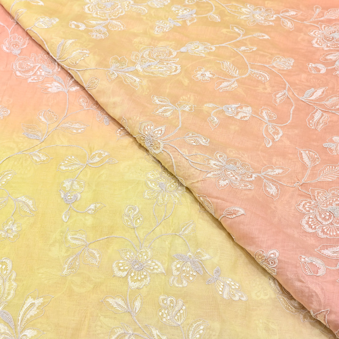 4D Shade Mul Chanderi Embroidery Fabric – Soft Floral Embroidered Summer Fabric GP4164-4
