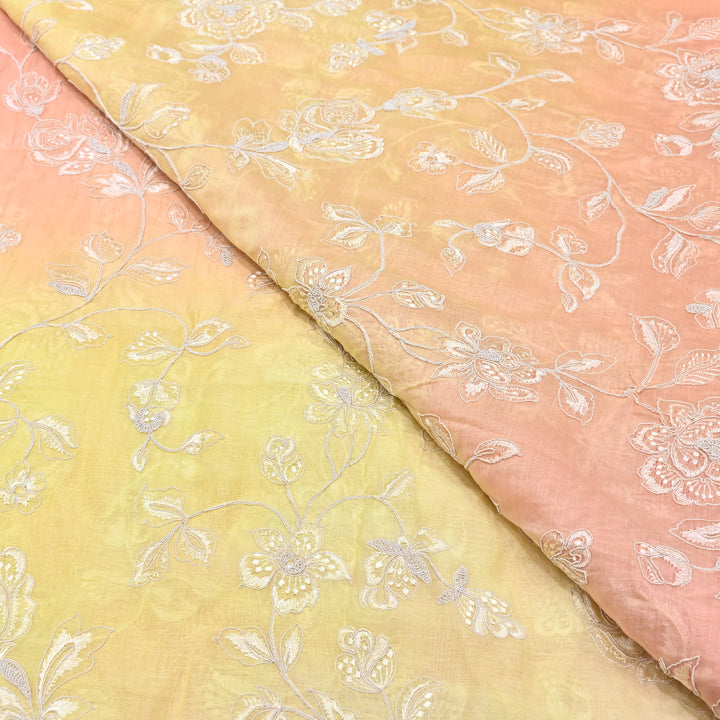 4D Shade Mul Chanderi Embroidery Fabric – Soft Floral Embroidered Summer Fabric GP4164-4