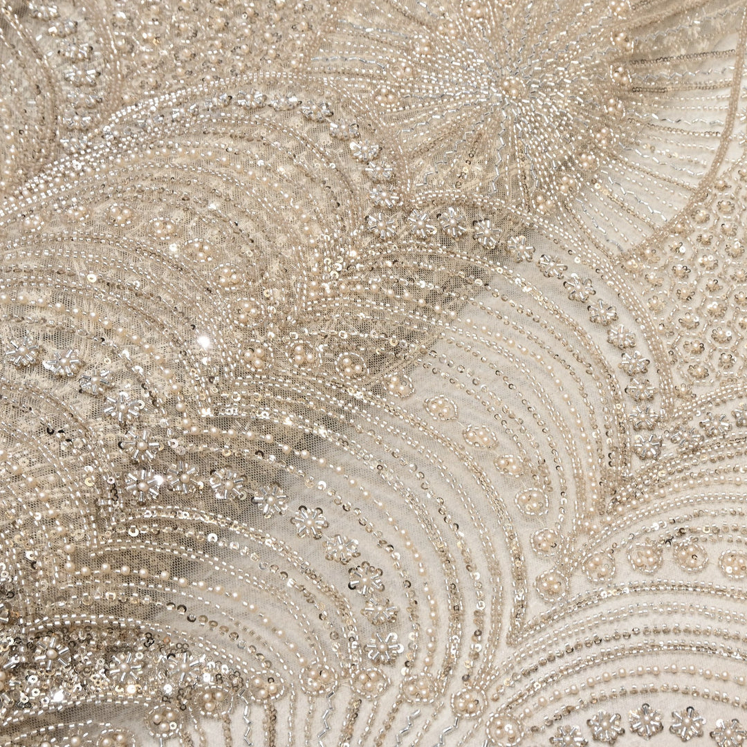 Imported Luxury Net Embroidery Fabric with Heavy Sequins & Beadwork | CF4858-A