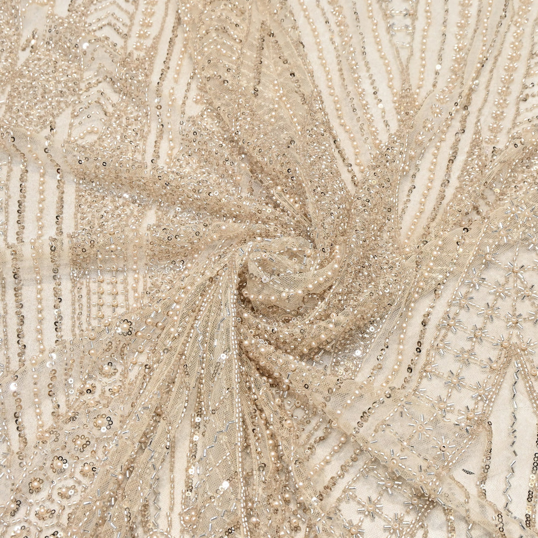 Imported Luxury Net Embroidery Fabric with Heavy Sequins & Beadwork | CF4858-A