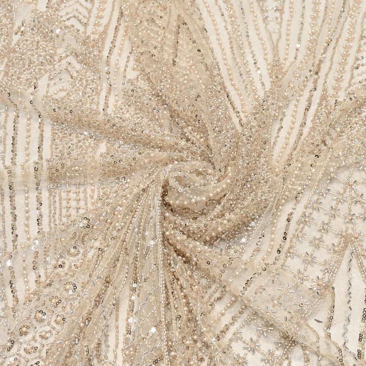 Imported Luxury Net Embroidery Fabric with Heavy Sequins & Beadwork | CF4858-A