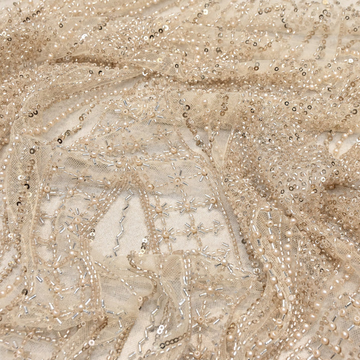 Imported Luxury Net Embroidery Fabric with Heavy Sequins & Beadwork | CF4858-A
