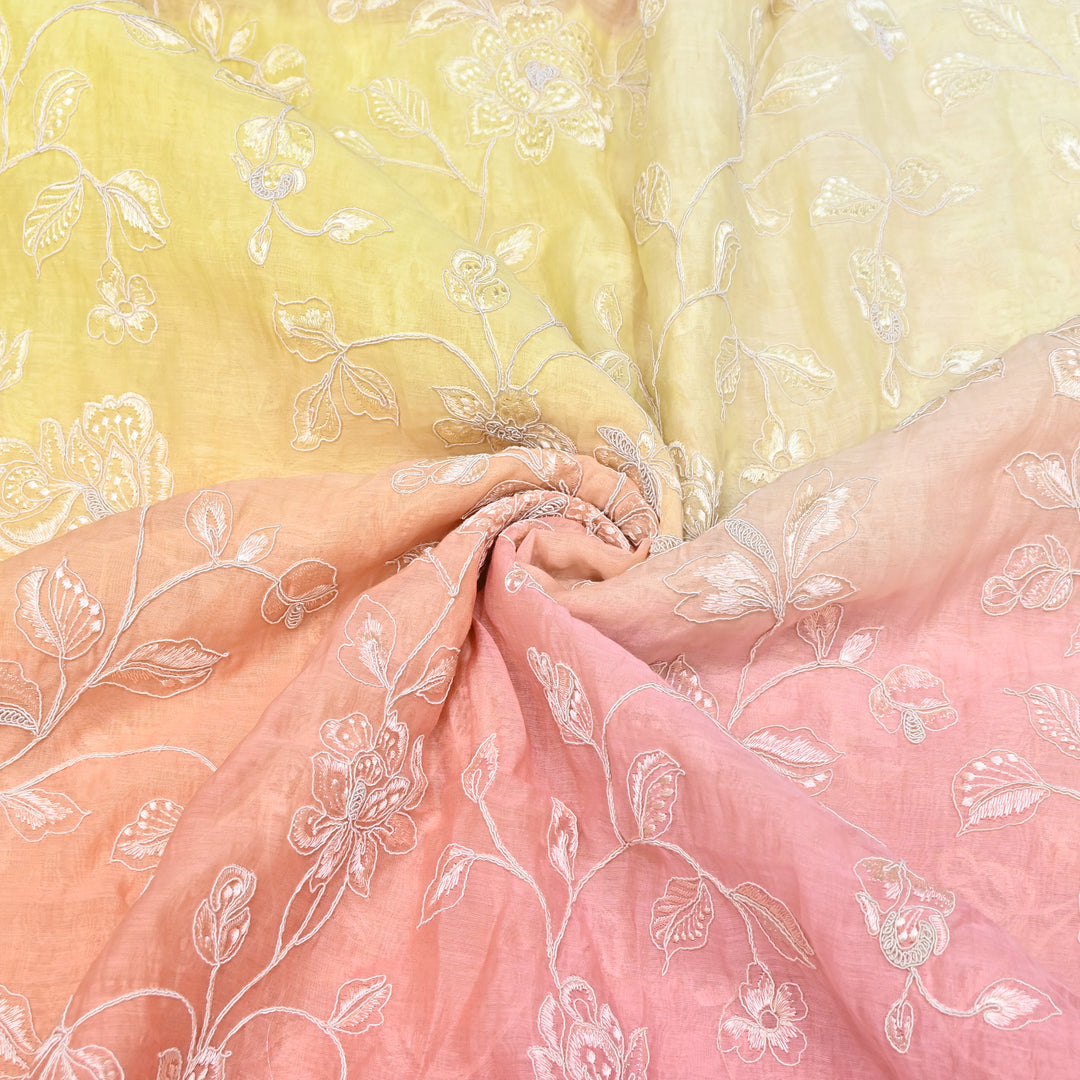 4D Shade Mul Chanderi Embroidery Fabric – Soft Floral Embroidered Summer Fabric GP4164-4