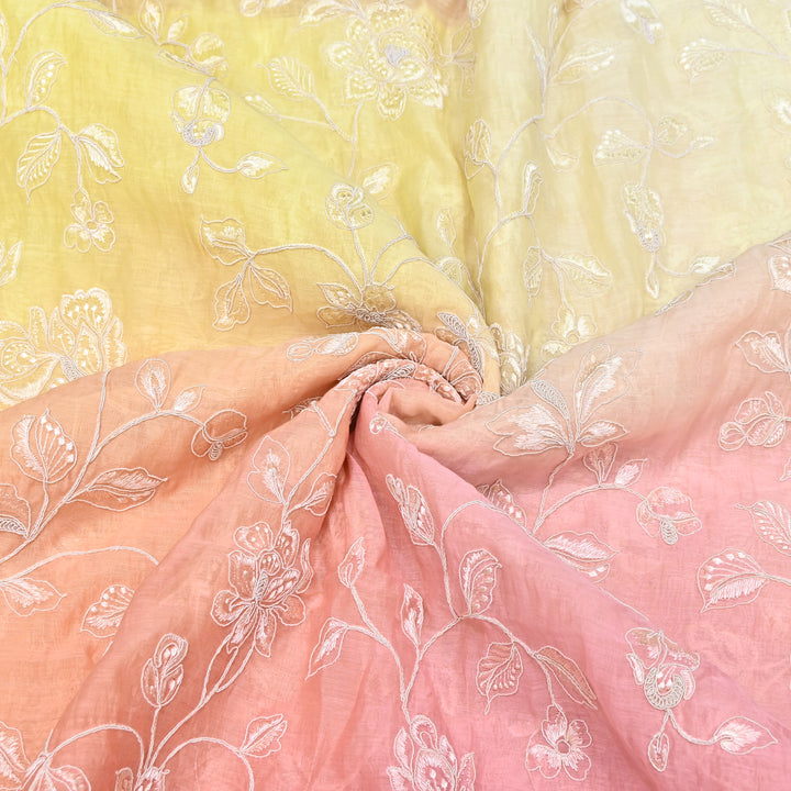 4D Shade Mul Chanderi Embroidery Fabric – Soft Floral Embroidered Summer Fabric GP4164-4
