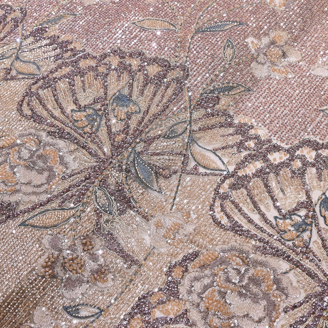 Imported Luxury Net Embroidery Fabric with Heavy Sequins & Beadwork | CF4818-1