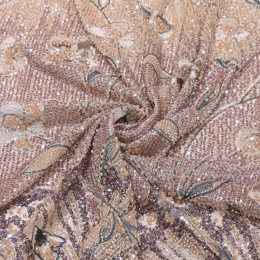 Imported Luxury Net Embroidery Fabric with Heavy Sequins & Beadwork | CF4818-1