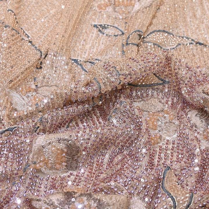 Imported Luxury Net Embroidery Fabric with Heavy Sequins & Beadwork | CF4818-1