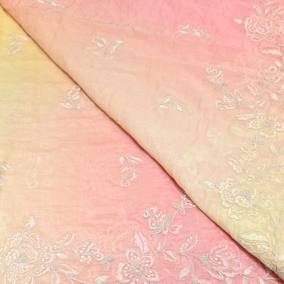 4D Shade Mul Chanderi Embroidery Fabric – Soft Floral Embroidered Summer Fabric GP4164A- 4