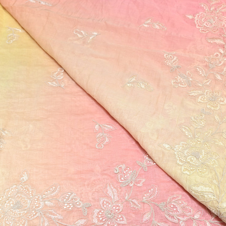 4D Shade Mul Chanderi Embroidery Fabric – Soft Floral Embroidered Summer Fabric GP4164A- 4