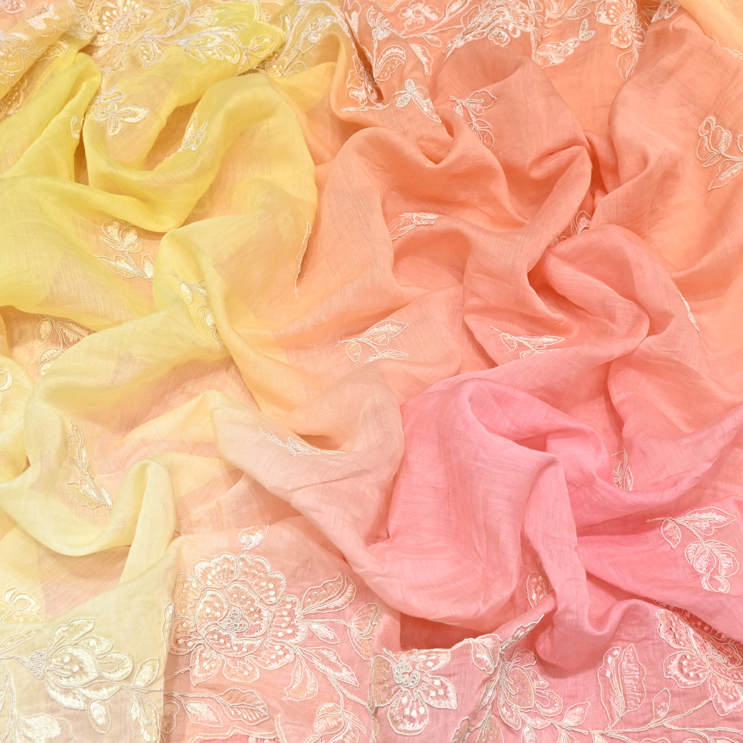 4D Shade Mul Chanderi Embroidery Fabric – Soft Floral Embroidered Summer Fabric GP4164A- 4