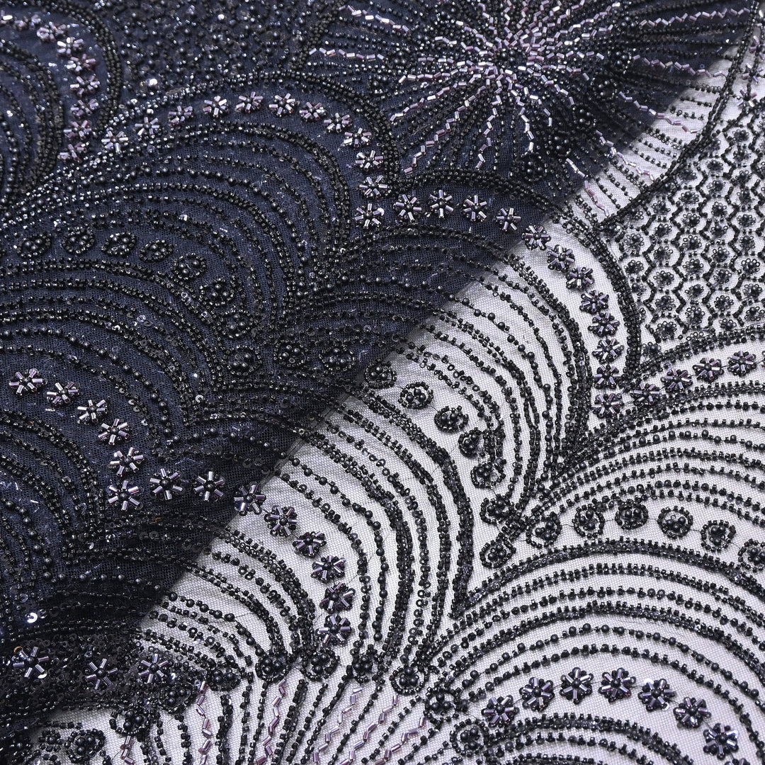 Imported Luxury Net Embroidery Fabric with Heavy Sequins & Beadwork | CF4858-A1