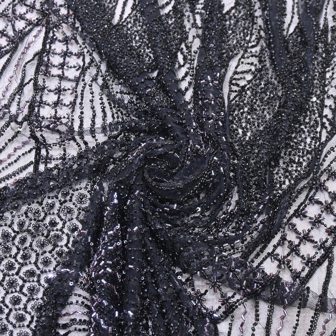 Imported Luxury Net Embroidery Fabric with Heavy Sequins & Beadwork | CF4858-A1
