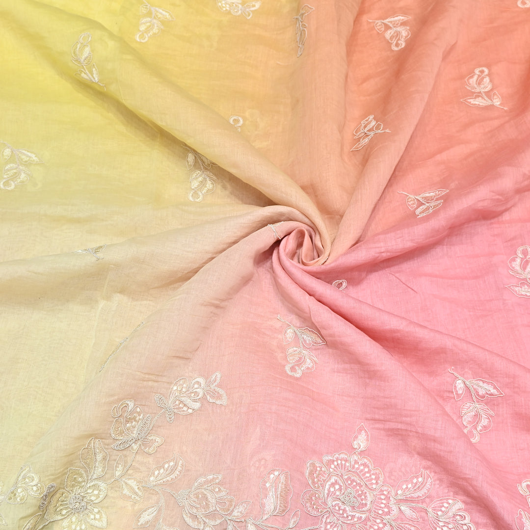 4D Shade Mul Chanderi Embroidery Fabric – Soft Floral Embroidered Summer Fabric GP4164A- 4