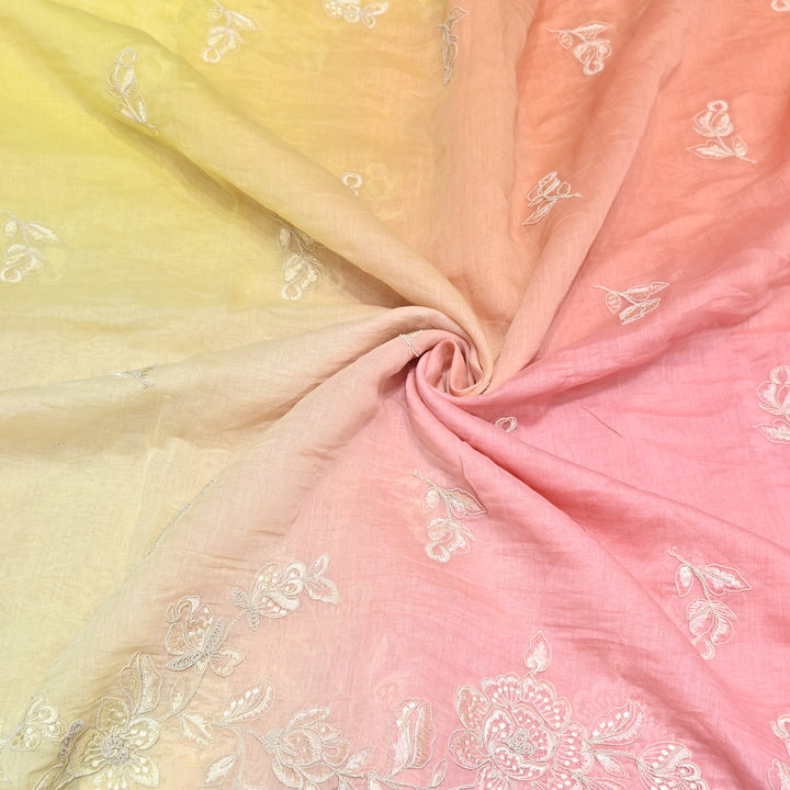 4D Shade Mul Chanderi Embroidery Fabric – Soft Floral Embroidered Summer Fabric GP4164A- 4