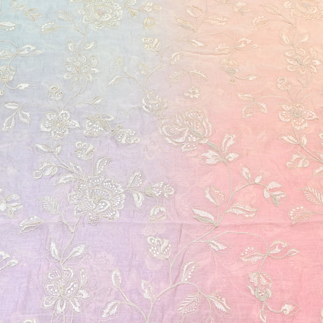4D Shade Mul Chanderi Embroidery Fabric – Soft Floral Embroidered Summer Fabric GP4164-5