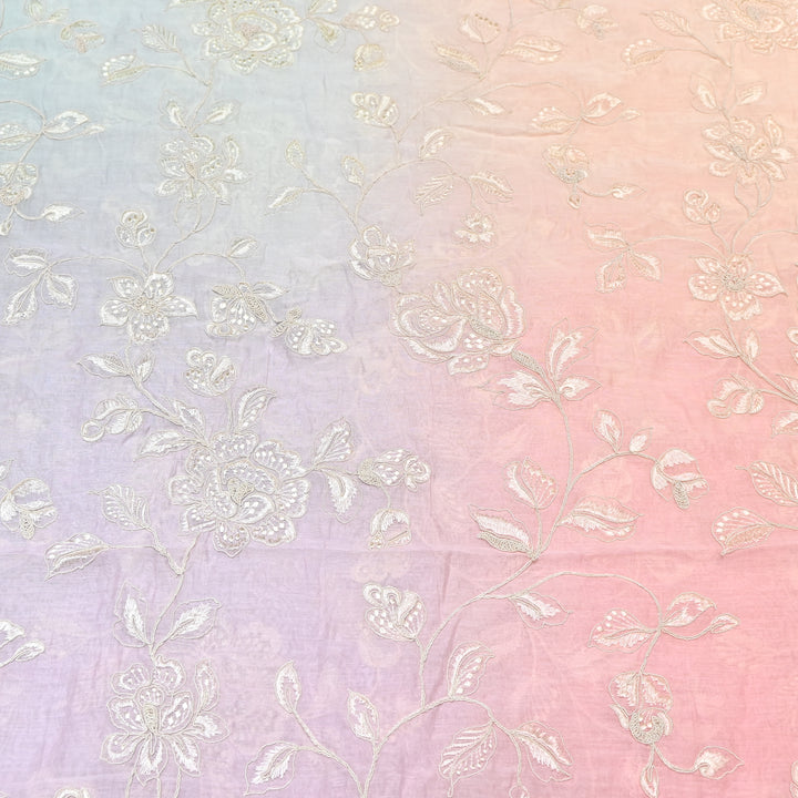 4D Shade Mul Chanderi Embroidery Fabric – Soft Floral Embroidered Summer Fabric GP4164-5