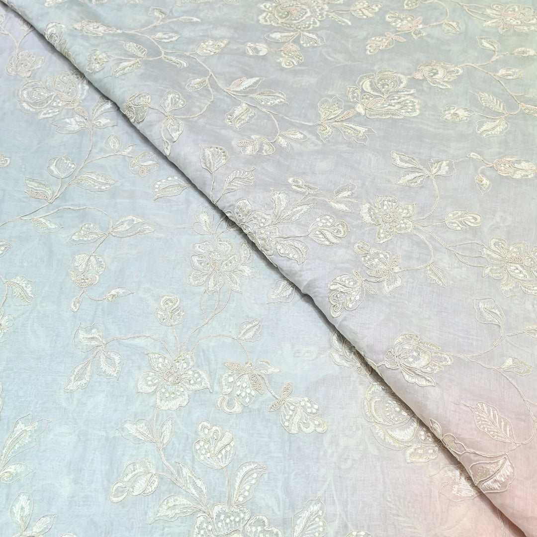 4D Shade Mul Chanderi Embroidery Fabric – Soft Floral Embroidered Summer Fabric GP4164-5