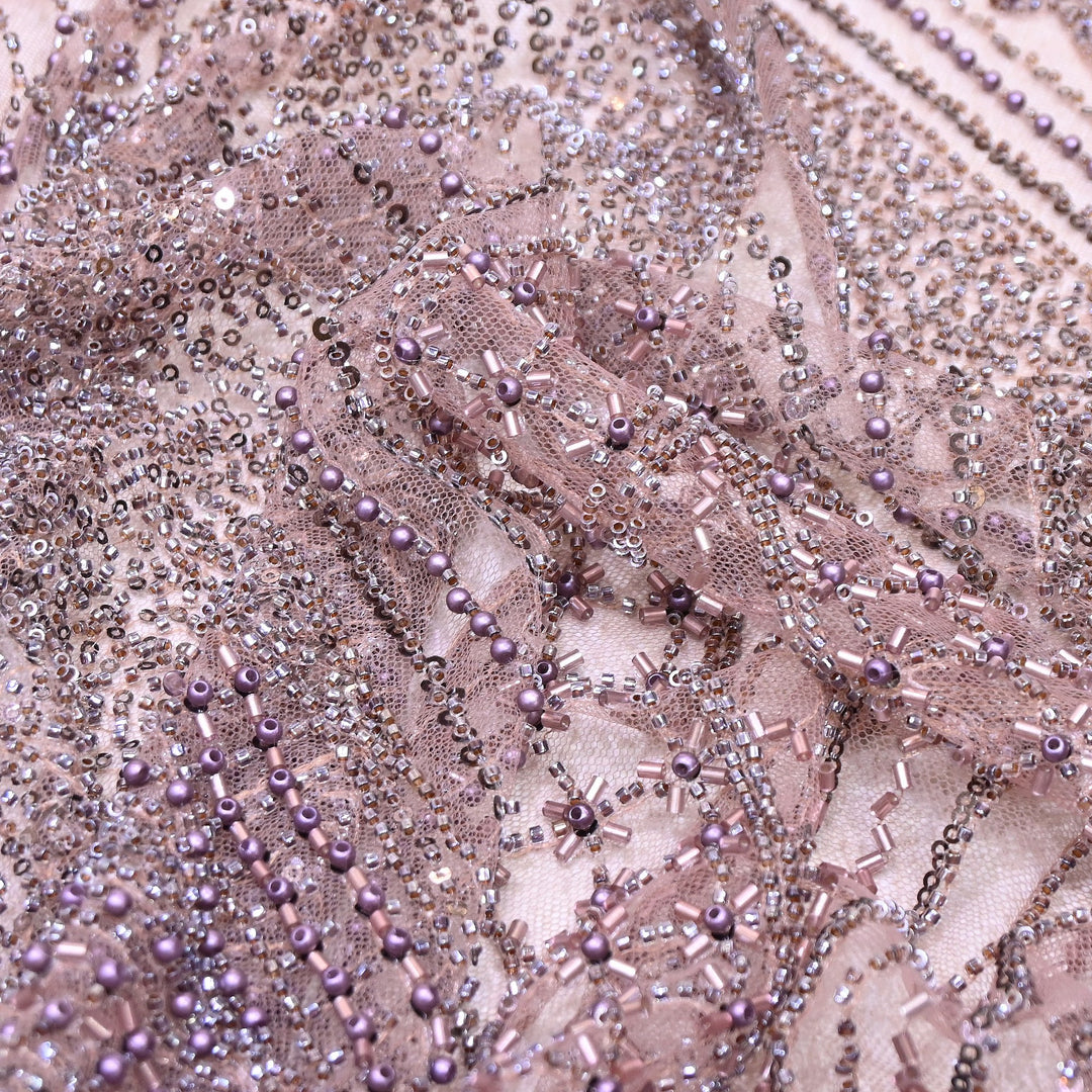 Imported Luxury Net Embroidery Fabric with Heavy Sequins & Beadwork | CF4858-A2