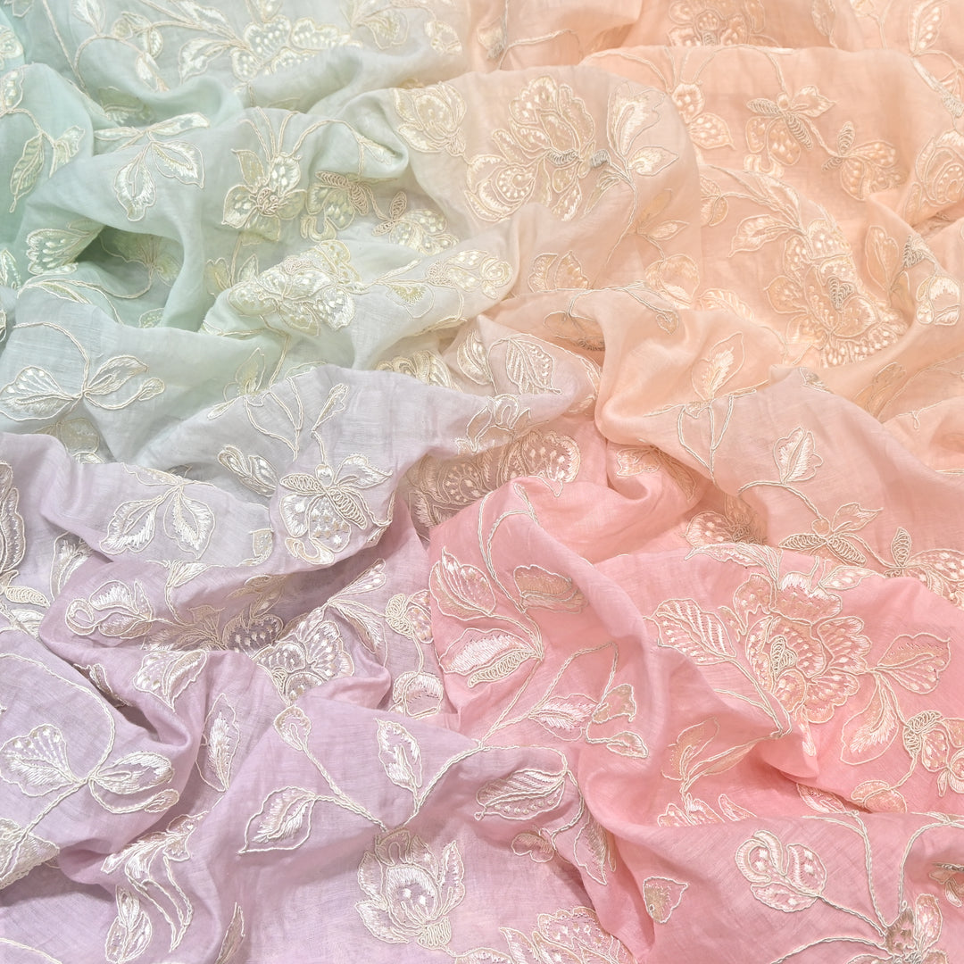 4D Shade Mul Chanderi Embroidery Fabric – Soft Floral Embroidered Summer Fabric GP4164-5