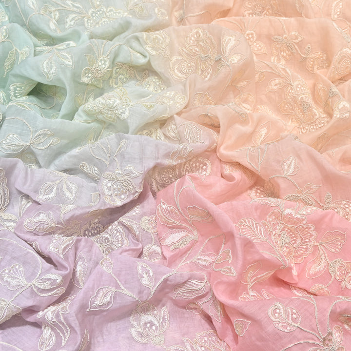 4D Shade Mul Chanderi Embroidery Fabric – Soft Floral Embroidered Summer Fabric GP4164-5